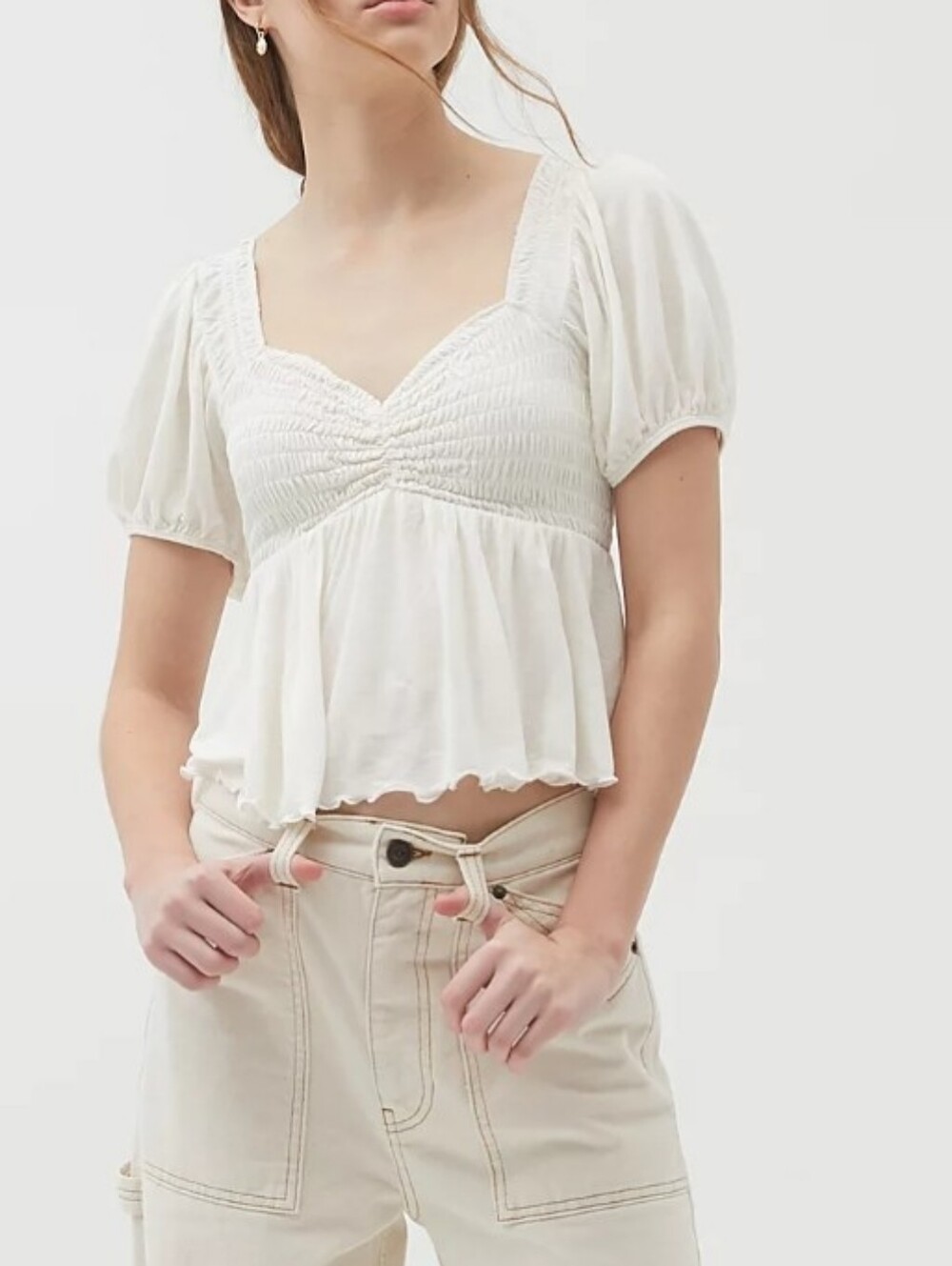 Urban Outfitters Angelo Smocked Bodice Babydoll Cropped Top